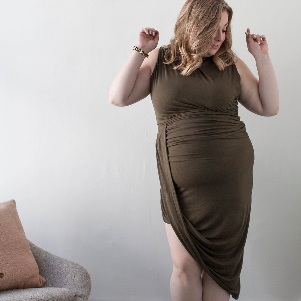 Eloquii Olive Asymmetrical Knit Dress